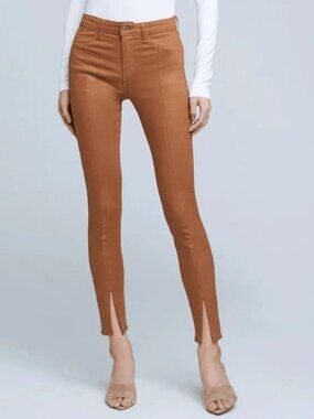 NWOT L'AGENCE JYOTHI High Rise Split Ankle Stretch Jeans In Cognac Coated Tan 25